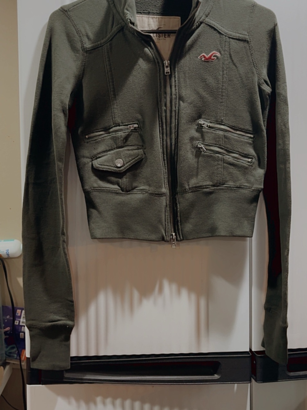 Hollister Olive Green Fleece Zip-Up Bomber Jacket